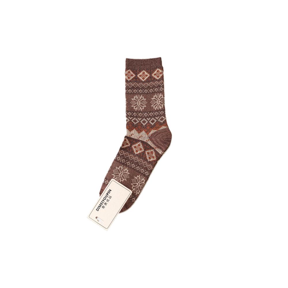 Autumn and Winter Ethnic-style Women's Socks, Double-needle and Double-path Retro Socks, Women's Trendy Mid-calf Socks