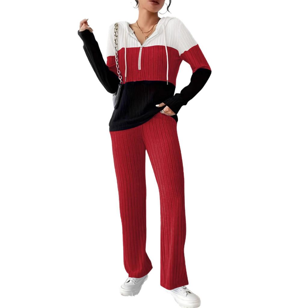 TUME Autumn/Winter Color Block Hoodie & Pants Set - Casual Fashion Two-Piece