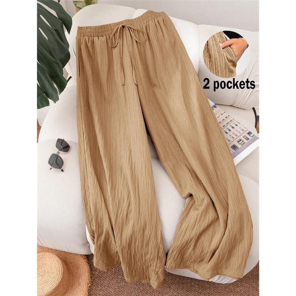 

Women s Casual Pants Summer Elastic Waist Wide-leg Pants Cotton Loose Trousers 5XL хакі