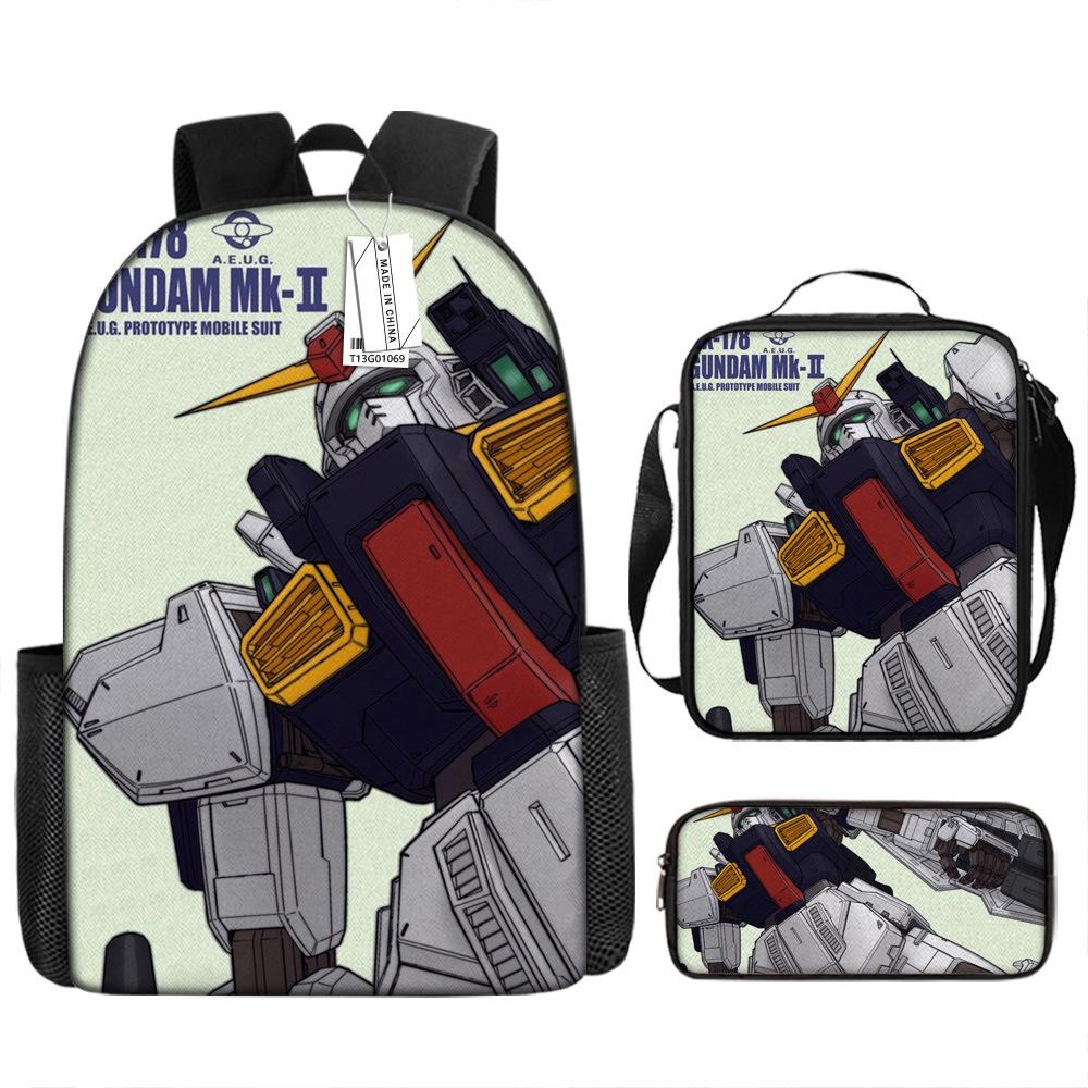 Gundam Mecha Schultasche Jungen und Grundschüler Ultraleichter Rückenschutz Rucksack Jungen Animation Kinderrucksack Dreiteiliges Set
