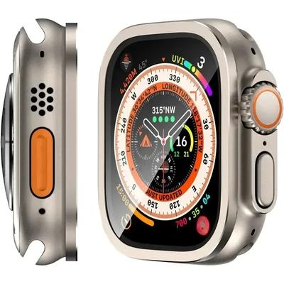 Tvrzené sklo pro Apple Watch Ultra 2 49mm Ochranná fólie s kovovým rámem, odolná proti poškrábání pro řadu iWatch Ultra 49 mm Příslušenství 2v1