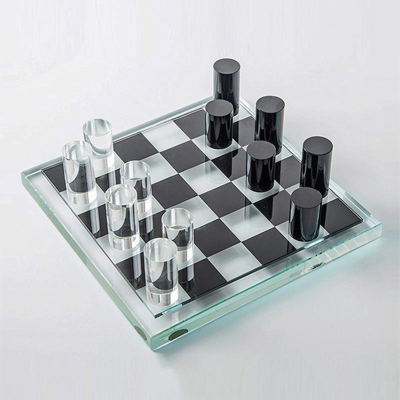 Creative Light Luxury Geometric Chess Soft Decoration Living Room Model Room Office Crystal Black and White Chessboard Ornaments