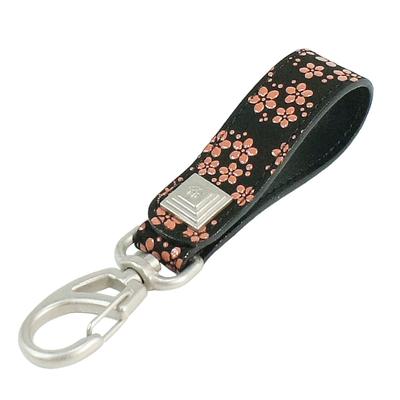 Indenya Inden Belt Strap Keychain B, Deerskin Leather, Black with Pink Lacquer, Forget-me-not Pattern, 4701-51-181