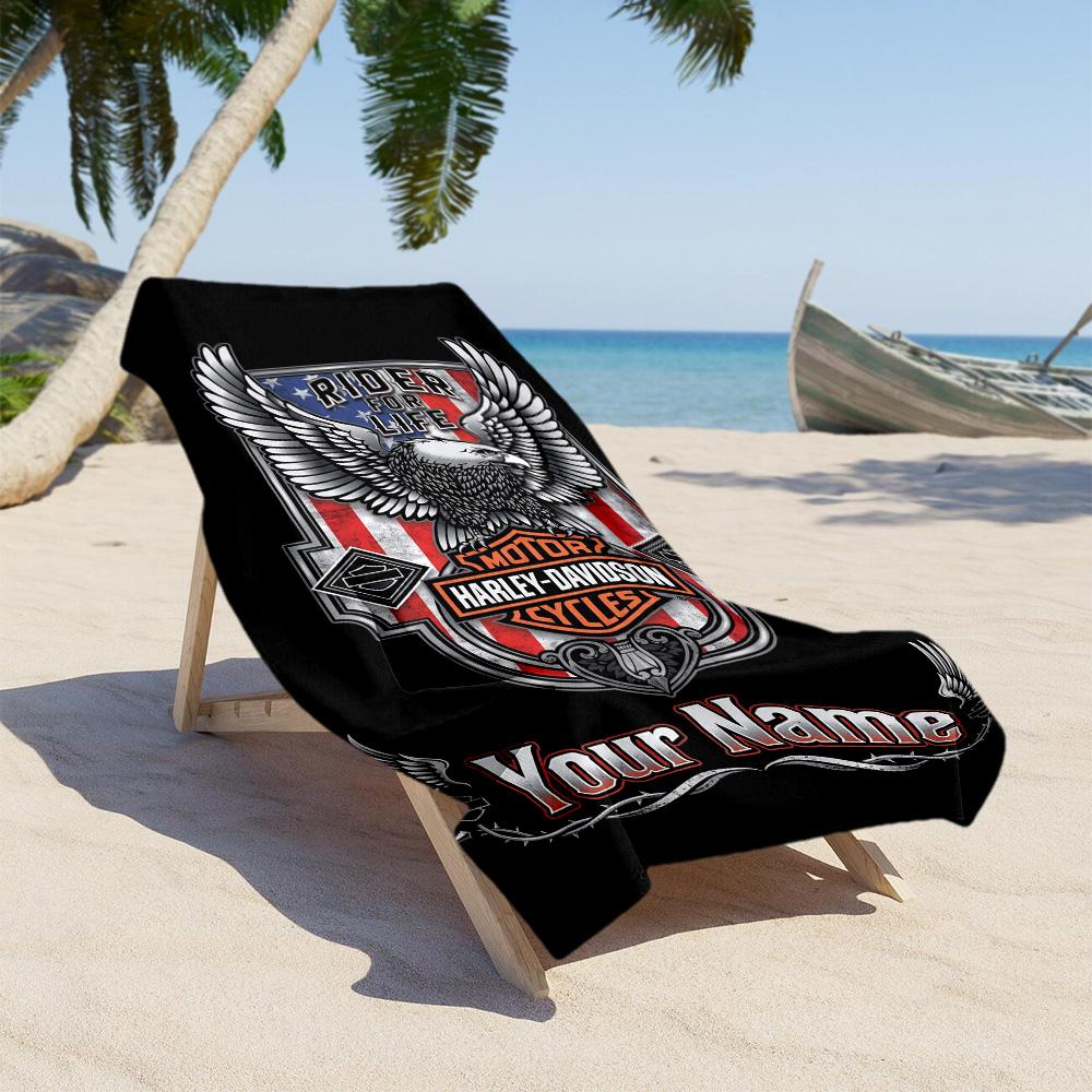 Harley-davidson Personalized Name Beach Towel Super Soft Microfiber Quickdry Fabric