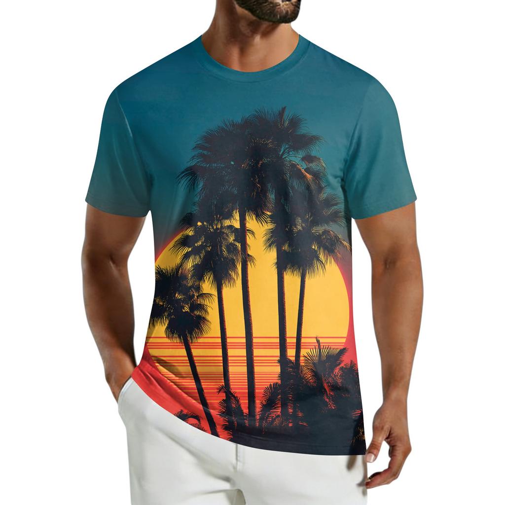 Men's Casual Hawaiian Print Short-Sleeve T-Shirt