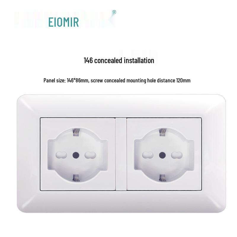 Curved White European Standard Socket Panel with Double USB & Type C, German Switch, Concealed Installation
