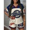 Tuta Sportiva da Donna in Jersey con Stampa California 23 Stile Americano T-Shirt + Pantaloncini Tuta da Ginnastica da Donna Set da 2 Pezzi Abbigliamento da Donna