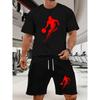European Size Men'S Short-Sleeve T-Shirt with a Dynamic Basketball Silhouette Print , a Casual Sports Outfit Suitable for Spring And Summer