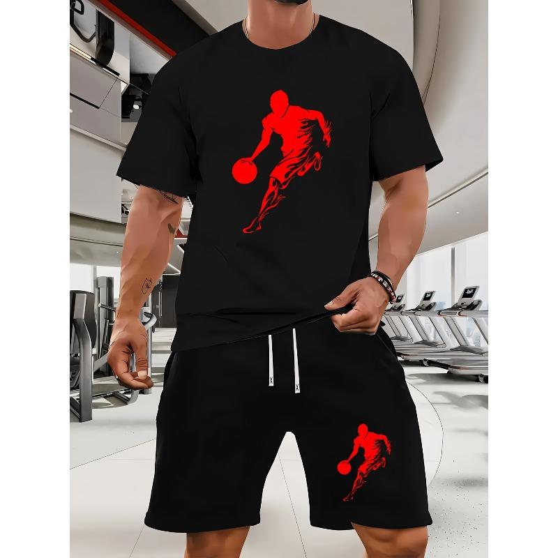 

European Size Men S Short-Sleeve T-Shirt with a Dynamic Basketball Silhouette Print , a Casual Sports Outfit Suitable for Spring And Summer 4XL чорний