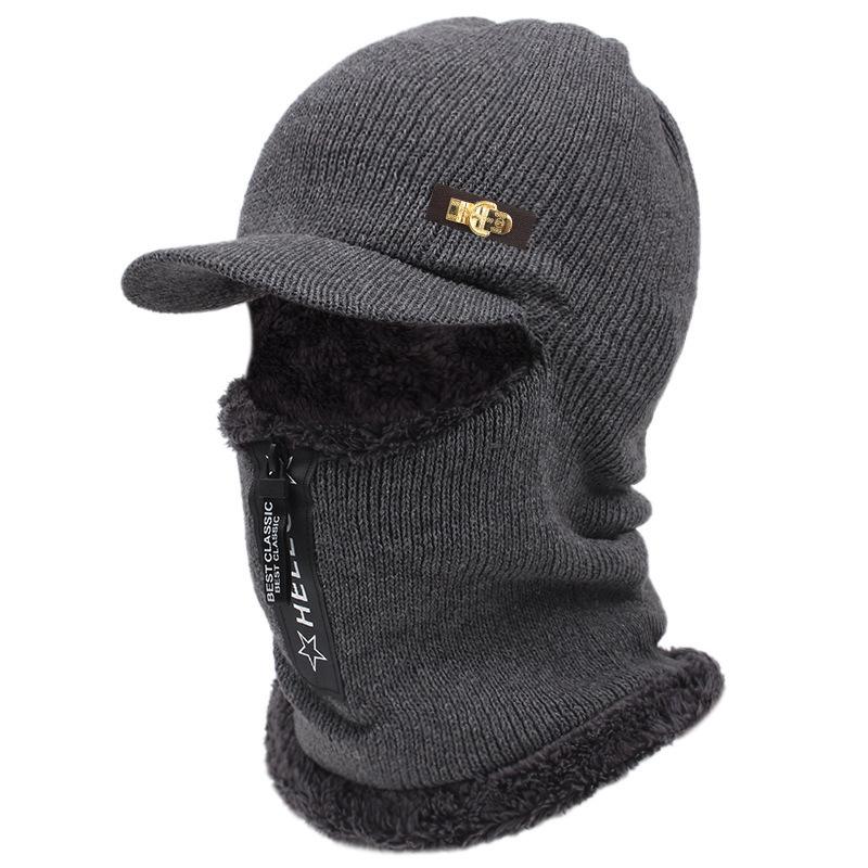 Autumn and Winter Men's Cold Resistant and Warm Woolen Hat, Cycling Knitted Hat, Neck and Ear Protection Integrated Cotton Hat