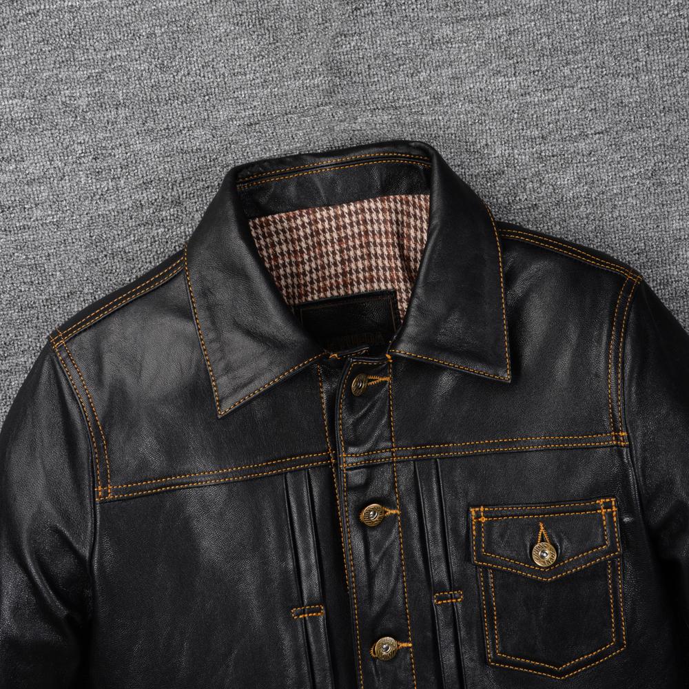 Classic 506 Style Genuine Cow Leather Jacket For Men Blue Black Natural Goatskin Coat Man  Slim Fit Soft Male Clothes Autumn