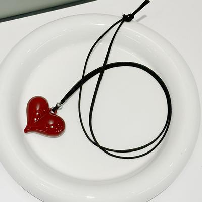 Colar Simples Versátil Coração Vermelho Laço Para Mulheres Meninas Colares Pingente Coração Grande Acessórios de Joalheria Presentes