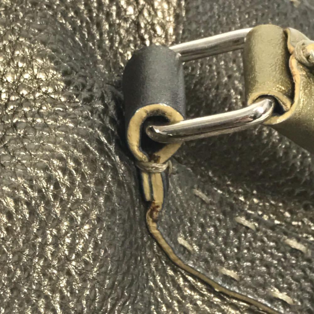 Fendi Selleria Stitch Tote Bag Flap Hand Bag Leather Metallic Gold Based
