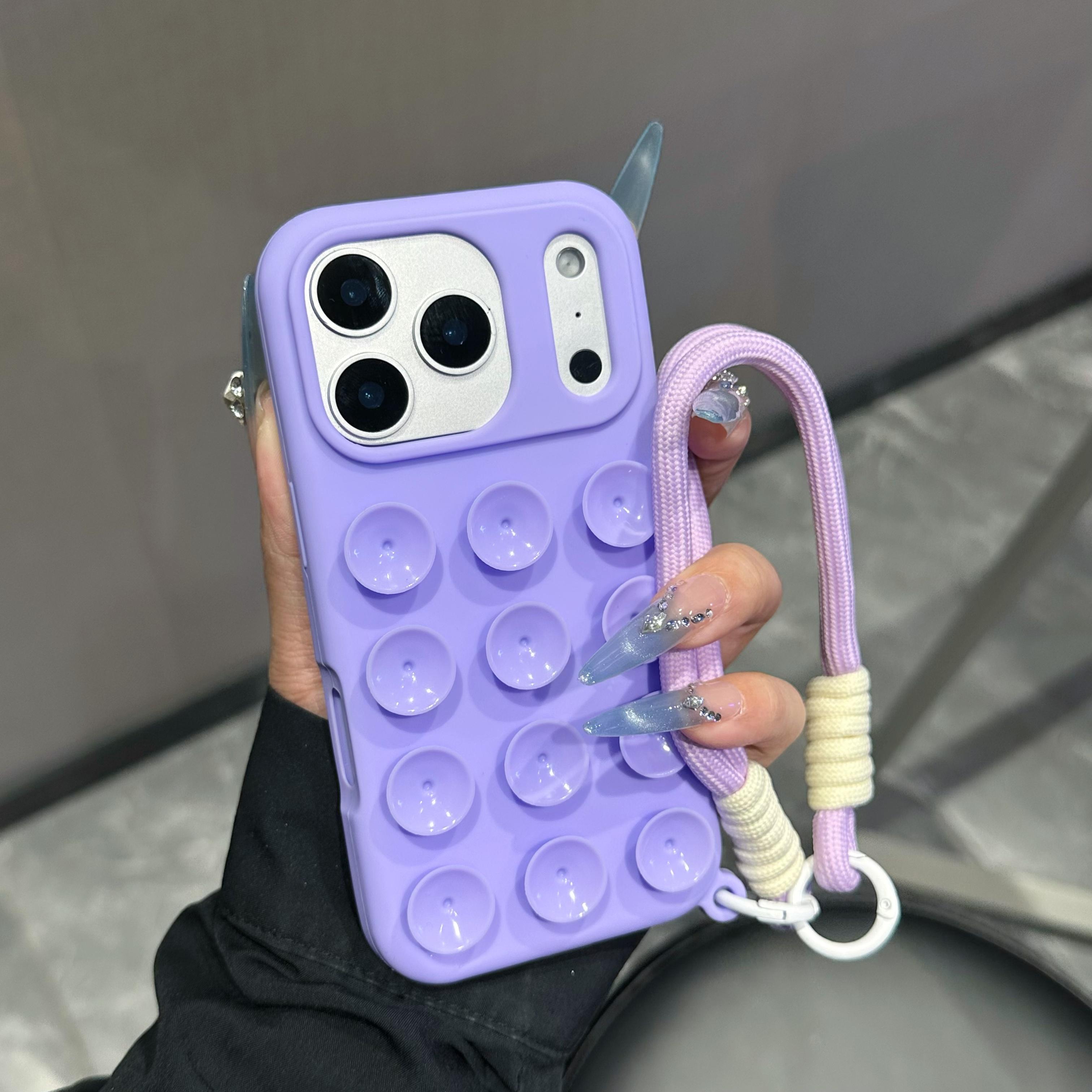 

Candy Color Suction Cup Phone Case For iPhone 16 17 Air 11 15 14 12 13 Pro Max Anti-Slip Silicone Sucker Pad Lanyard Strap Cover iPhone 11 Pro Max фіолетовий