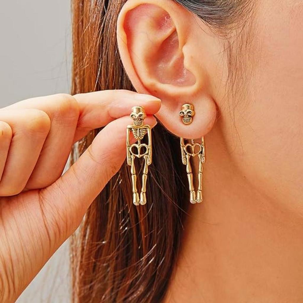 Removable Halloween Skeleton Bride & Groom Earrings
