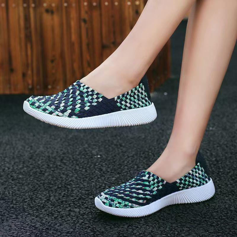 Woman New Hand Woven Casual Sneakers Spring Summer New Soft Sole Non Slip Shallow Slip On Round Toe Lightweight Walking Shoes
