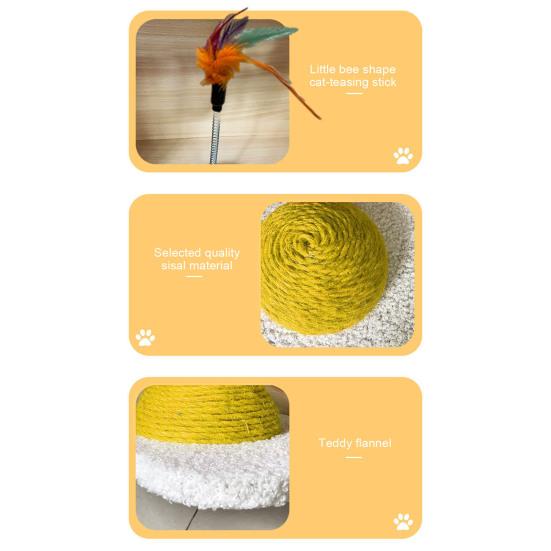 Kočičí škrábací podložka tvaru květu sisalové lano škrabadlo pro kočky interaktivní podlahová škrábací deska pro kočky s pružinou plyšová včelka pro ochranu nábytku