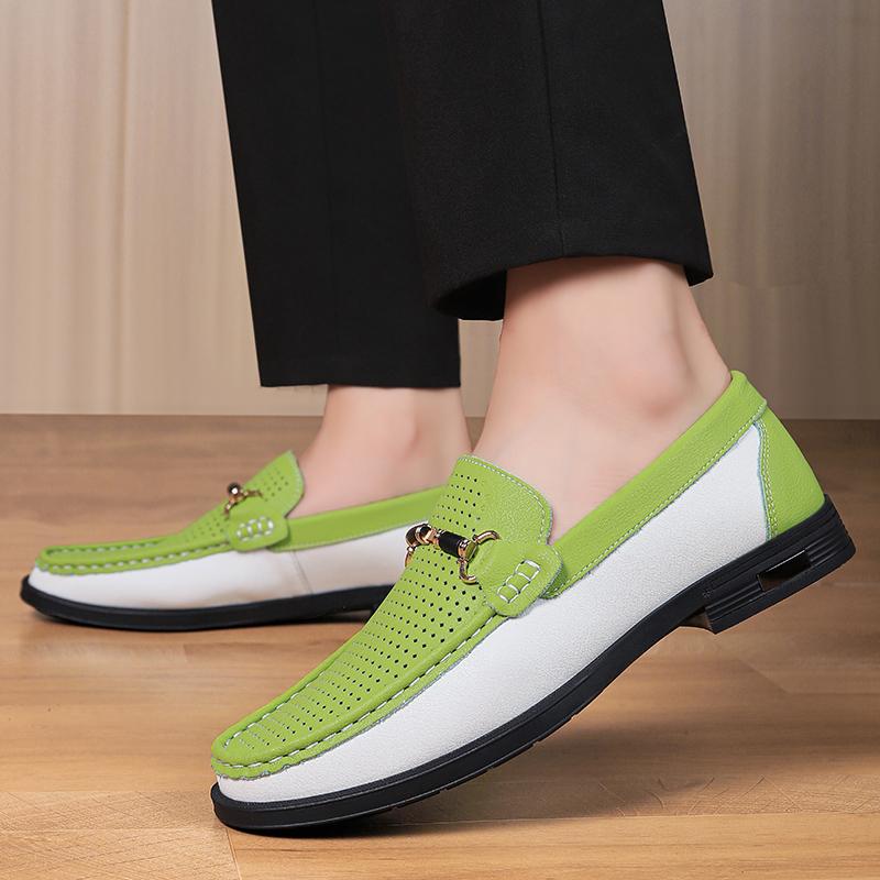 Fashion New Fashionable Men's Brand Design Summer Punching Refreshing Flat Bottomed Handmade Soft Breathable Large Size Leisure Loafers
