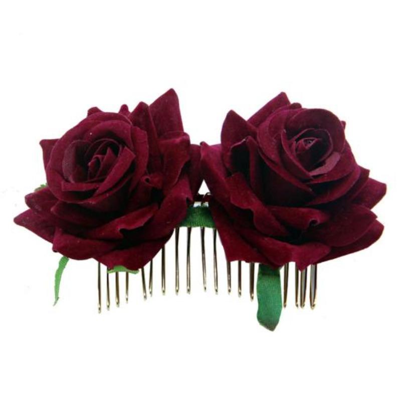 

Elegant Vintage Floral Hair Comb with Artificial Flowers for Bridal and Bridesmaid вина червоного кольору