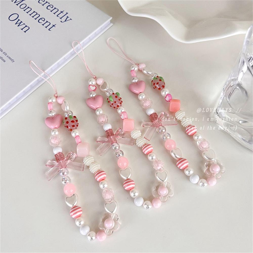Bow Beaded For iPhone Charm Strap Chain Lanyard Women Girl Jewelry Butterfly Bead Pendant Decoration  Anti-Lost Lanyard