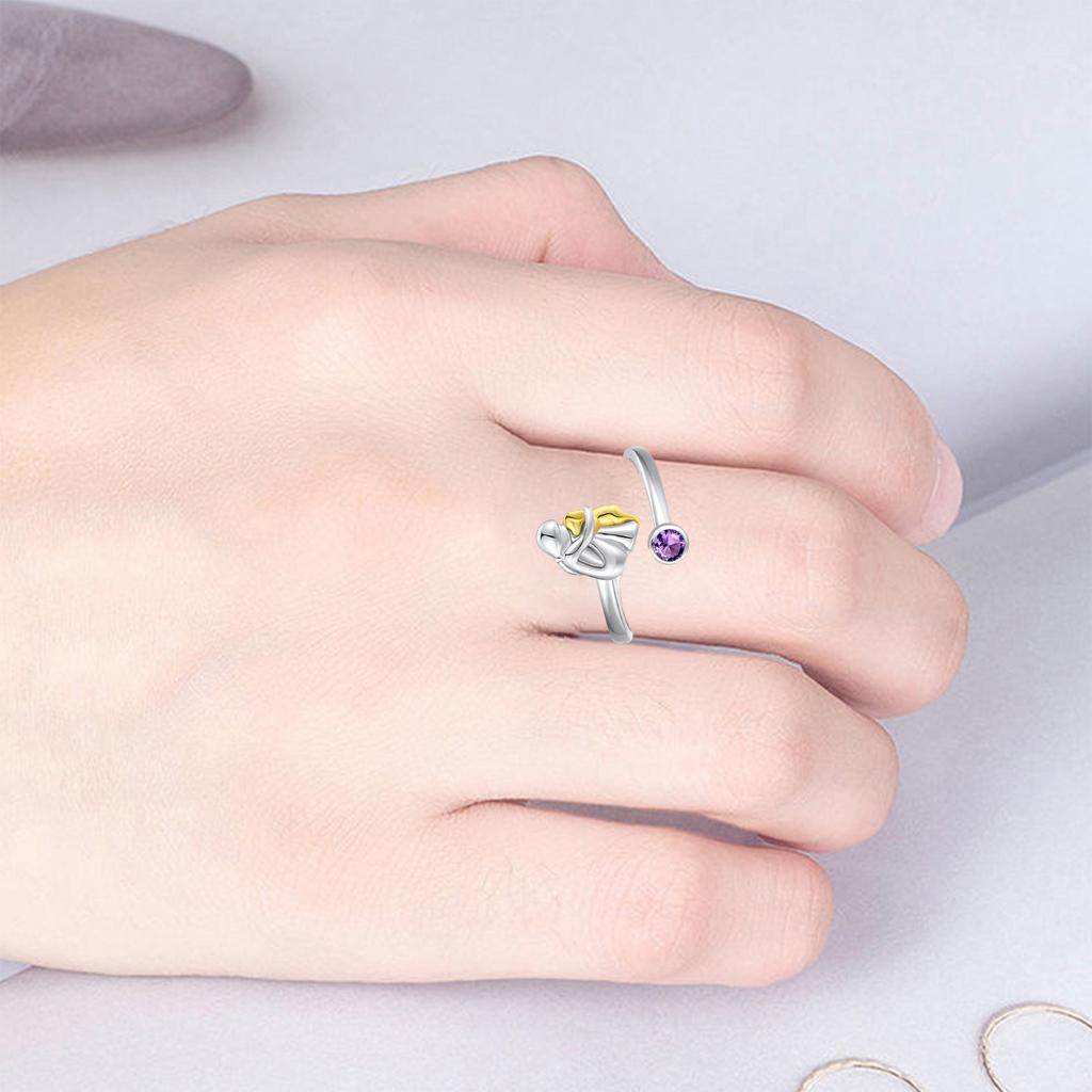 Open Heart Rings Symbolizing Love and Companionship Girl and Dog Designs Resizable Electroplated Jewelry