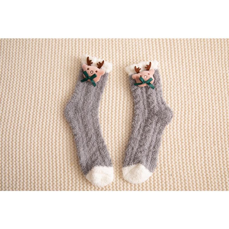 

Женские осенне-зимние послеродовые носки из кораллового флиса, утолщенные теплые носки до середины икры, универсальные и милые носки для сна для дома 1 pair темно серый