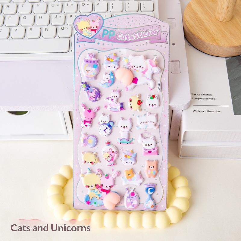 Noctilucent 3D Cute Animals Fart Peach Stereo Decals Cartoon 3D Relief Sticker Diy Decor Stickers Supplies-Toy