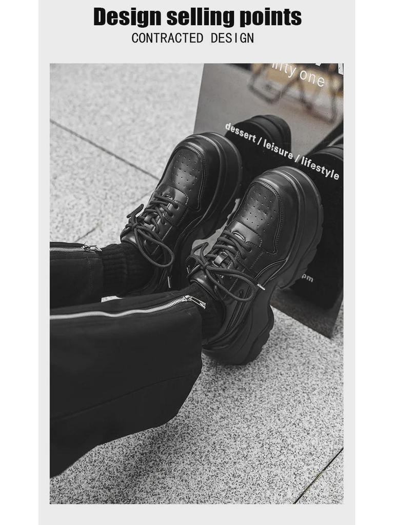 Men's Retro British-Style Derby Shoes with Thick Sole and Square Toe