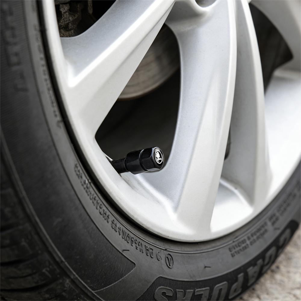 4pcs Car Styling Aluminum Emblem Wheel Tire Valve Stem Air Caps For Skoda S Fabia Rapid Superb Octavia A5 A7 2 Kodiaq Scala VRS Ukm344