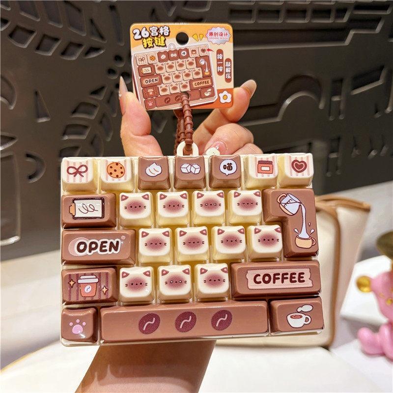 26-Key Stress Relief Squeeze Keychain Toy Mini Decompression Keyboard Clicker Fidget for ADHD Teens Home Use
