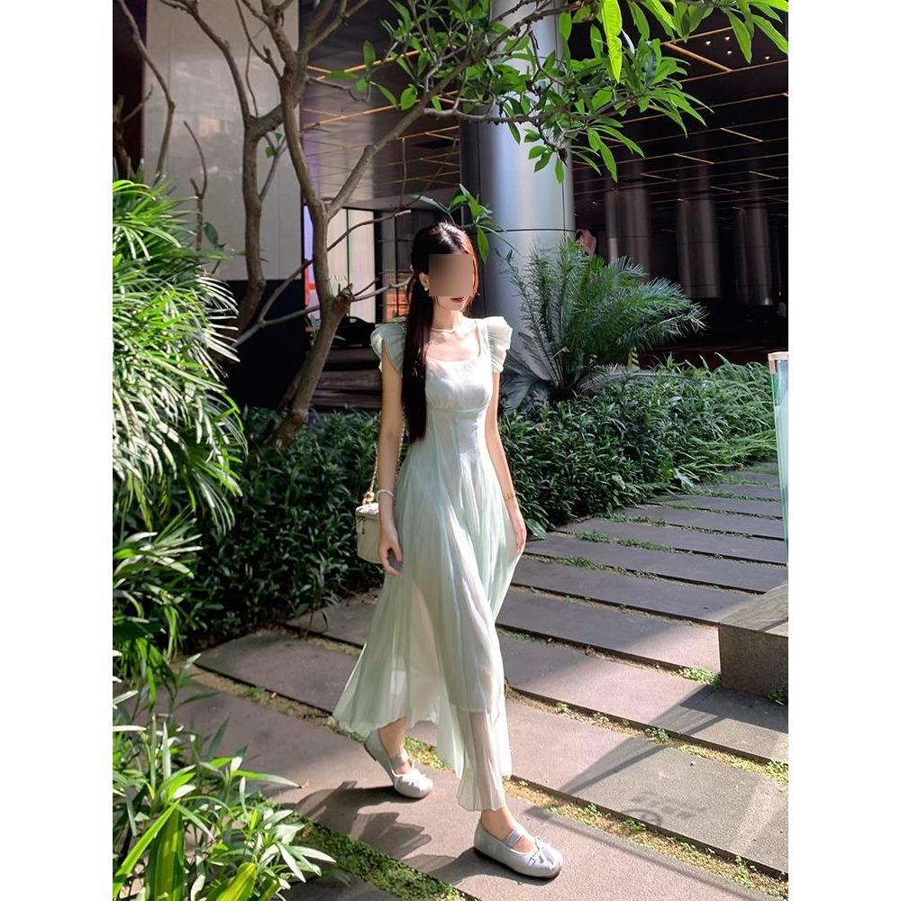 Fresh Vacation Xiaofei Sleeve Dress Women's Spring New Casual Waist and Thin Drape Gentle Wind Dress