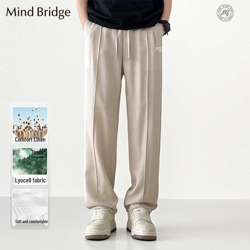 Mind Bridge Men s Lyocell-Linen Blend Straight Leg Casual Pants L (175/80A)