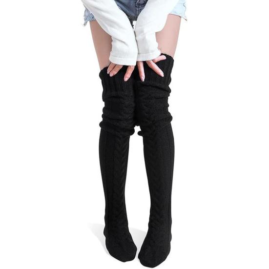 Women Knitted Thigh-high Socks Stretchy Solid Color Boot Socks Long Winter Stockings Over Knee Leg Warmers for Boots Skirts Parties Street