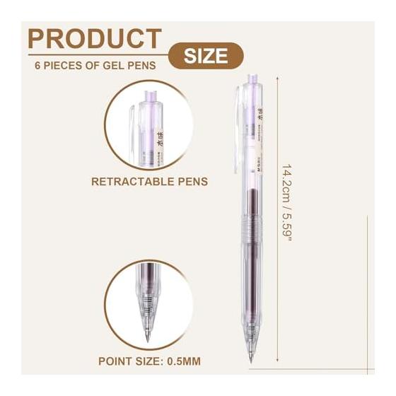 PATIKIL 0.5mm Gel Pens, 6 Pack, Retractable, Purple Gel Ink, Medium Point, Rollerball Pens, Smooth Writing, Quick Dry, for Notebooks and Office
