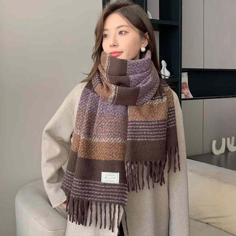 Winter Student Scarf for Women New Striped Imitation Cashmere Warm Tassel Scarf for Men Korean Style Girl Series