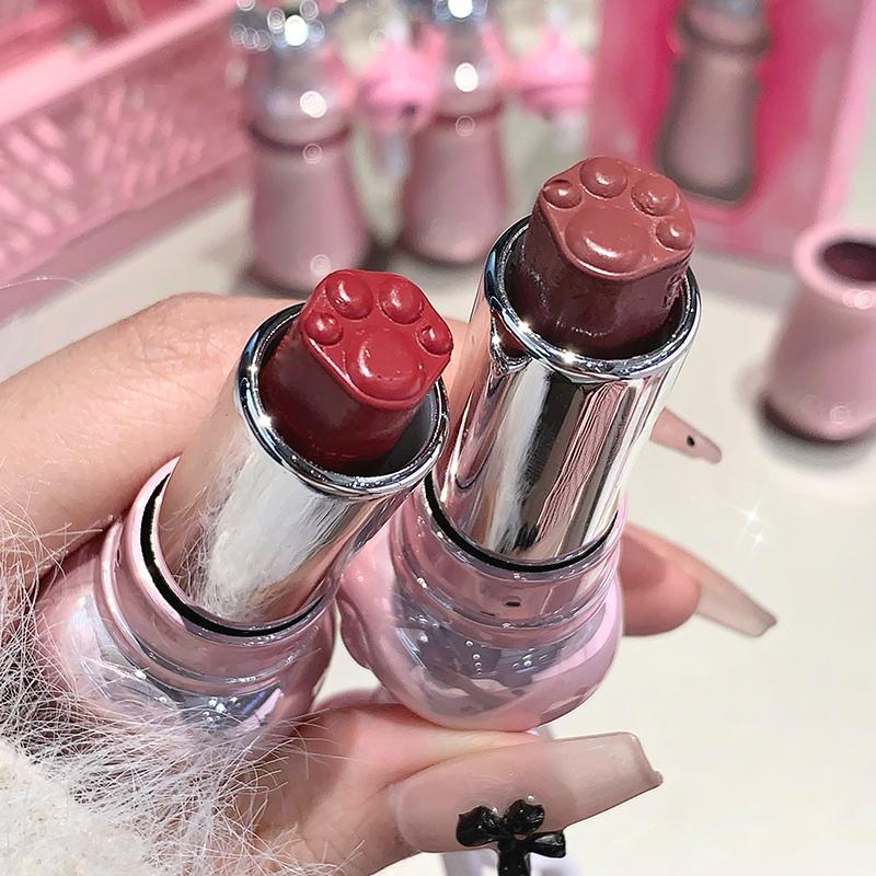 Sweet Bear Pendant Lipstick Gege Bear  Mirror Textures Matte Color Watery Moisturizing Cute Black and Pink Packaging