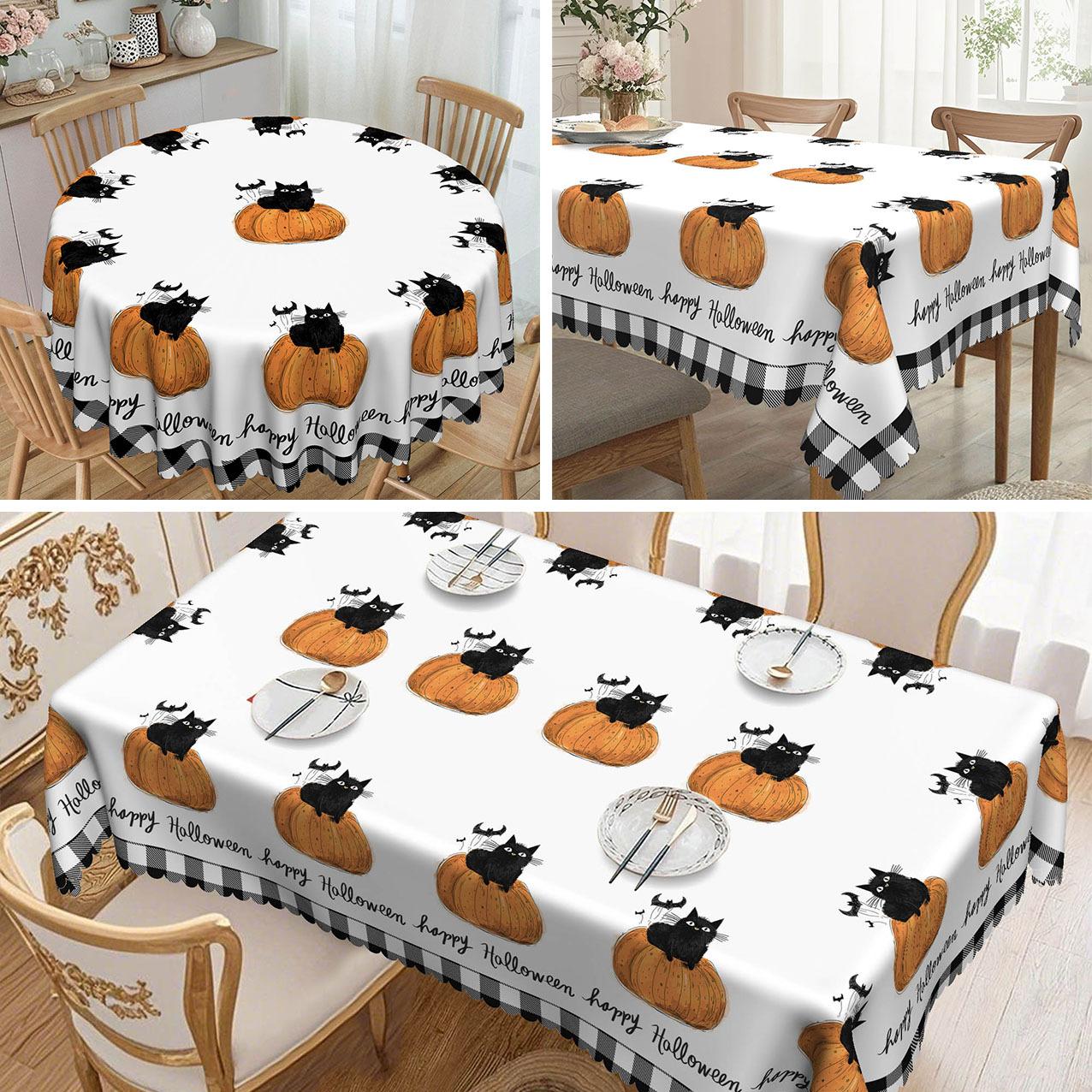 1 Halloween Tablecloth, Black Checked, For May 5Th, Day Of The Dead, Party Decorations Tablecloth round tablecloth-152x152cm