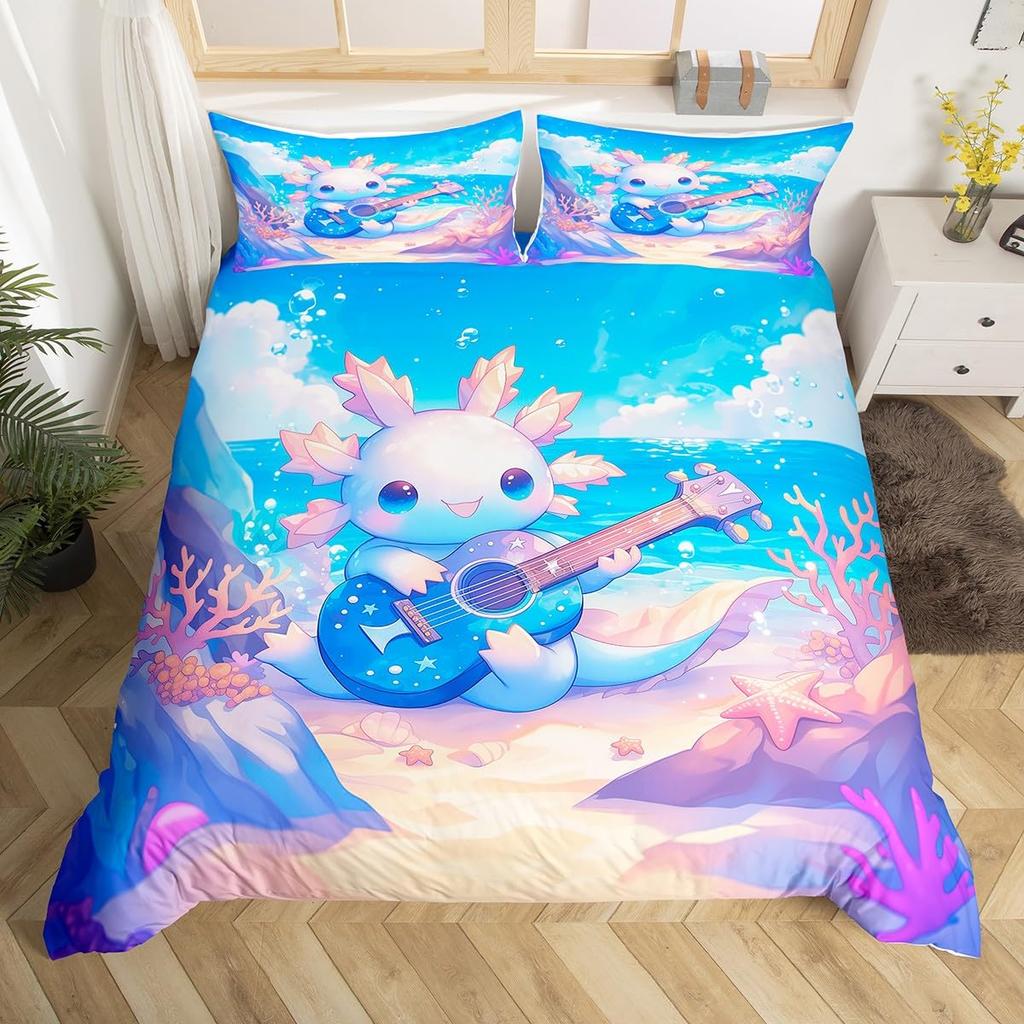Comforter Kids Axolotl Full Kingcute Ocean Animal Bedding Set Marine Life Romantic Comforter Pink Coral Plant Bed