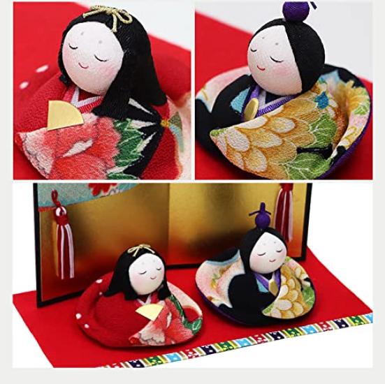Osaka Choseido Compact Mini Hina Doll with Nameplate and Wooden Tag Chirimen Hina 22cm Yuzen Style (Sent Separately) Doll, Wide,
