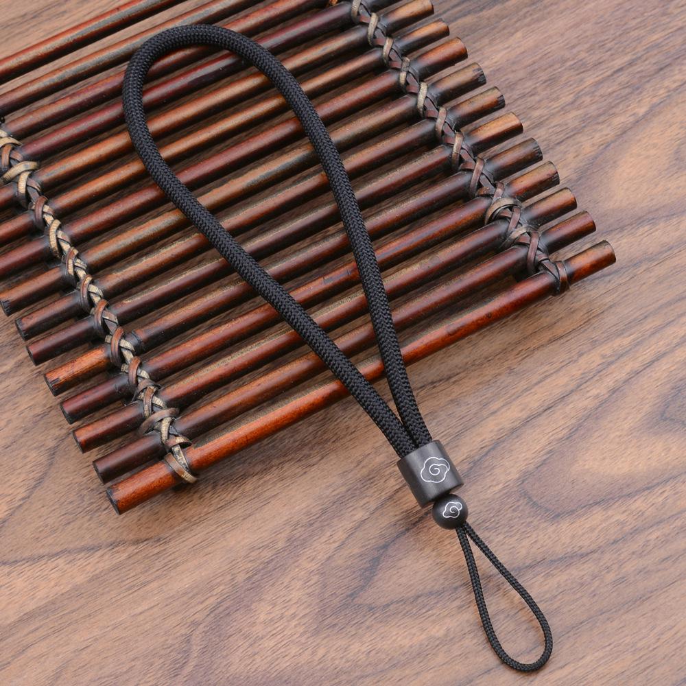 Luxury Black Ebony Wood Keychain with Silver Inlay Threads - Elegant Anti-Lost Pendant Rope.