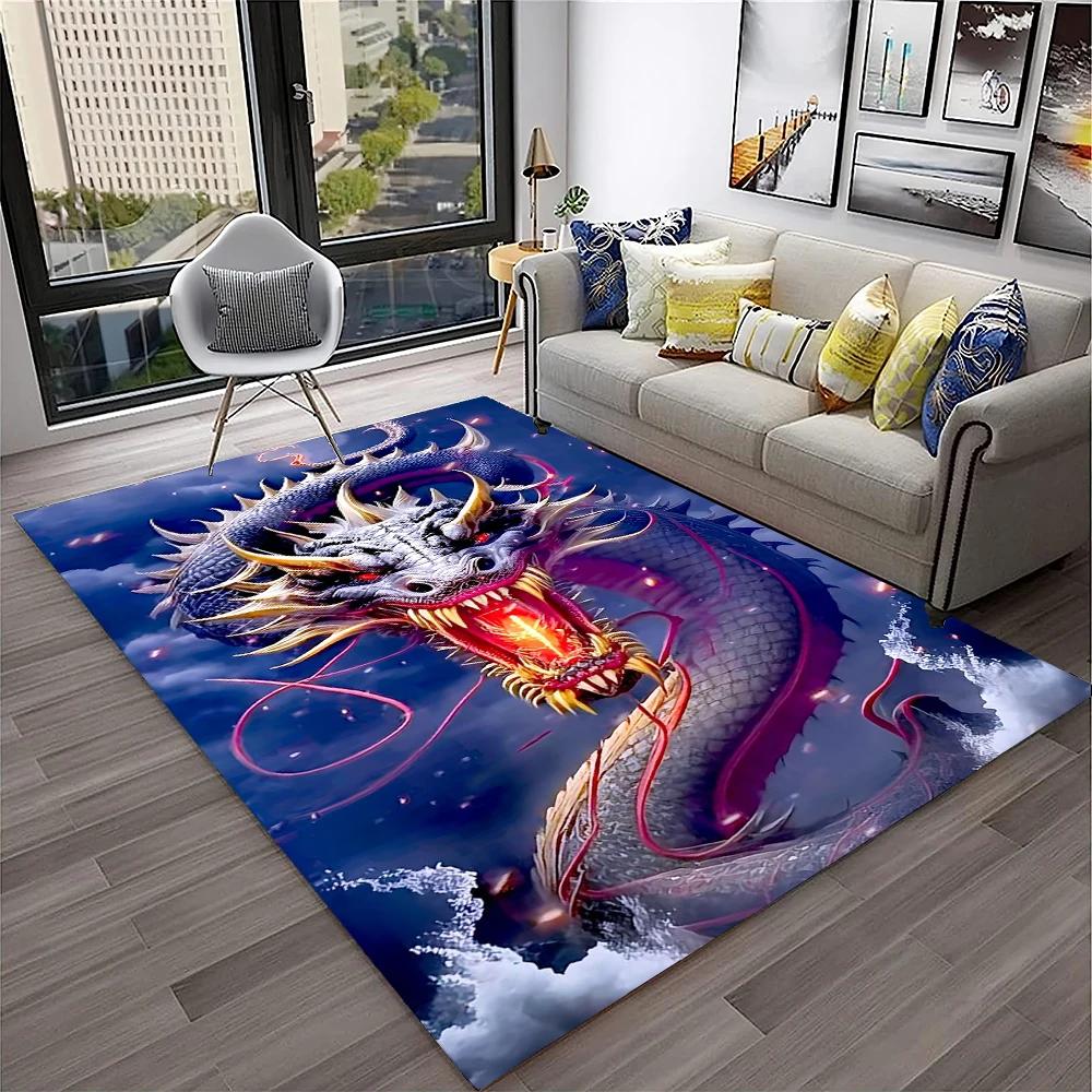 3D China Dragon Myth Art Cartoon Carpet Rug for Home Living Room Bedroom Sofa Doormat Decor,Kid Play Area Rug Non-slip Floor Mat