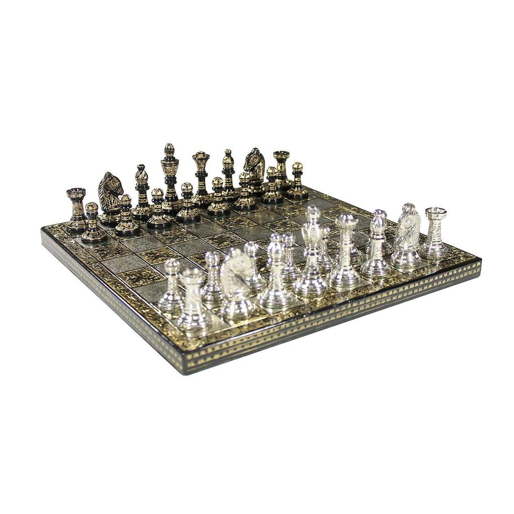 Collectible Complete Brass Chess Game Board Set With 100% Brass Chess Pieces Chessman Coins Pawns,for Adult
