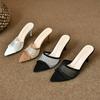 Fashionable Versatile High Heel Slippers Pointed Toe Rhinestone Decorated One-piece Strap Sandals Casual Elegant Ladies Shoes