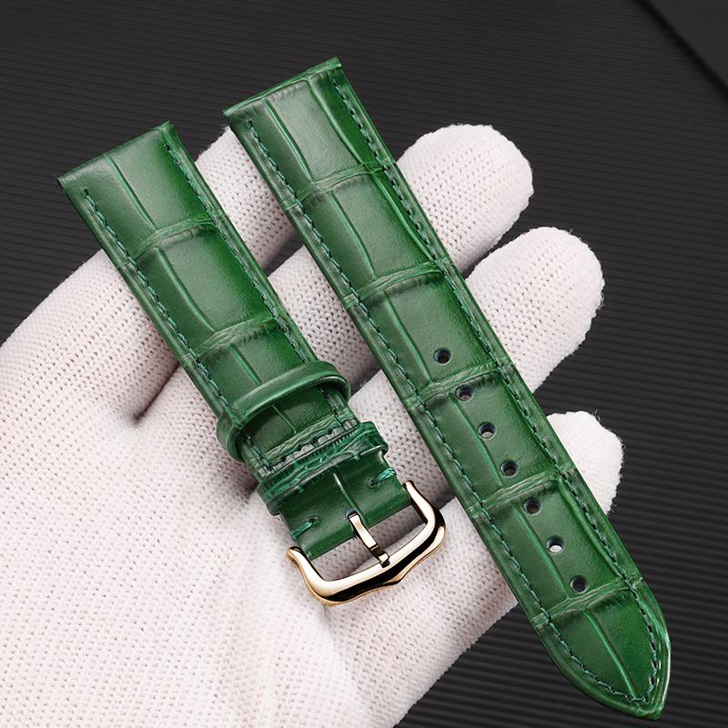 Ultrathin Genuine Leather Watch Strap Suitable for Cartier Santos Tank Solo Watchband Women Men's 12 - 22mm Green White Bracelet