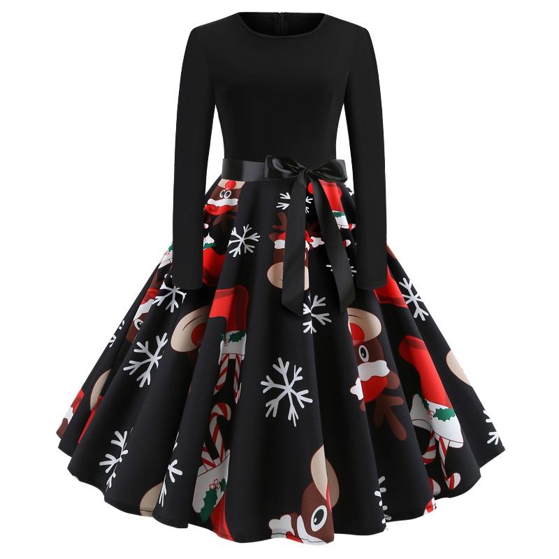 IHUASU Fashion Spring Autumn O-Neck Long Sleeve Casual Dresses S
