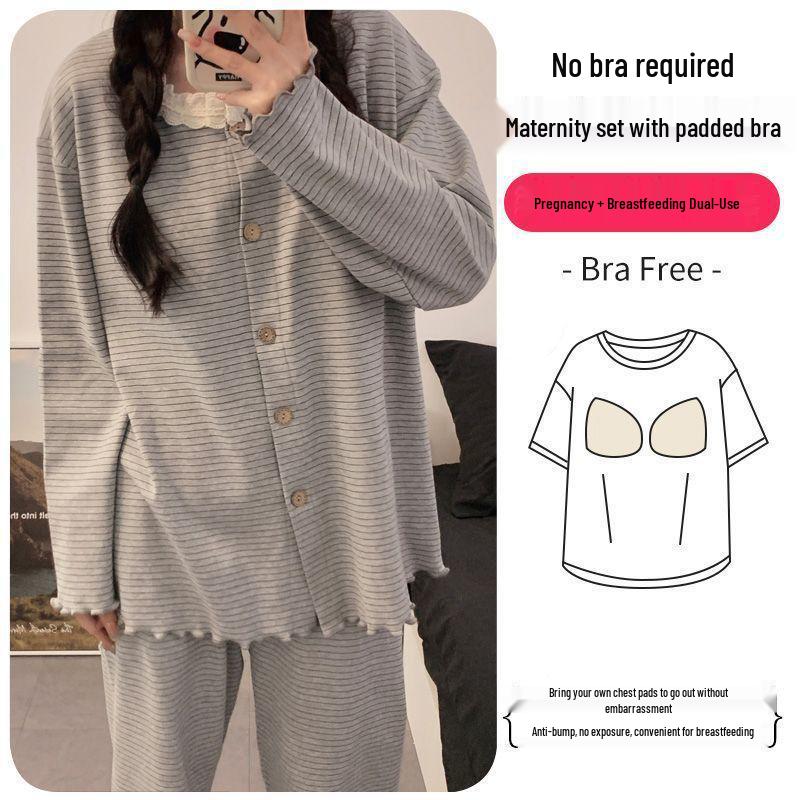 Maternity Cotton Pajamas for Spring/Autumn - Nursing and Postpartum Wear for Pregnant Women