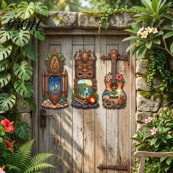 Three-piece Pendant Set 3Pcs Hawaiian Tiki Wooden Wall Hanging Sign, Tropical Surf Coastal Art, Art Exquisite Plaque for Home Bar Patio Decor