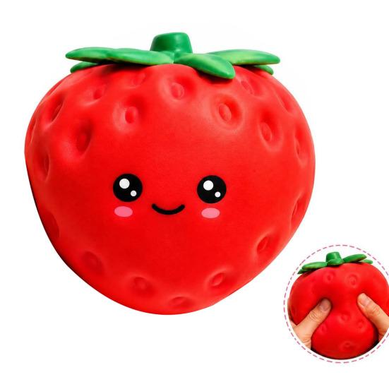 Portable Stress Reliever Cartoon Strawberry Relief Toy Giant Squeeze Fake Safe Toy Fruit Sensory Fidget for Home Office School Adult