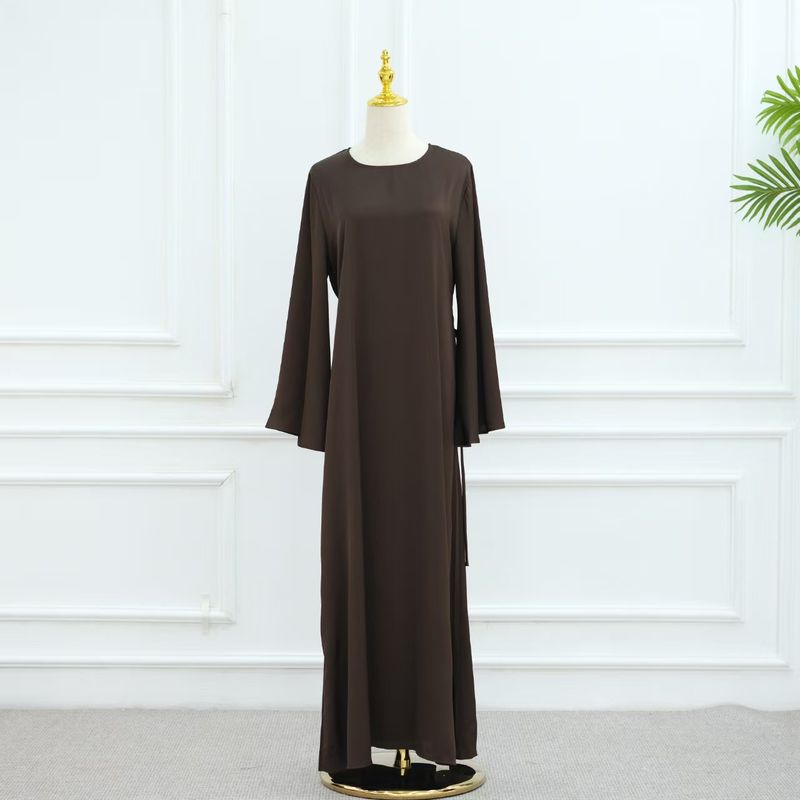 

Ближний Восток Дубай Однотонное платье-халат с рукавами-колоколами на шнуровке, облегающее талию, однотонное платье-халат Coffee S(52)