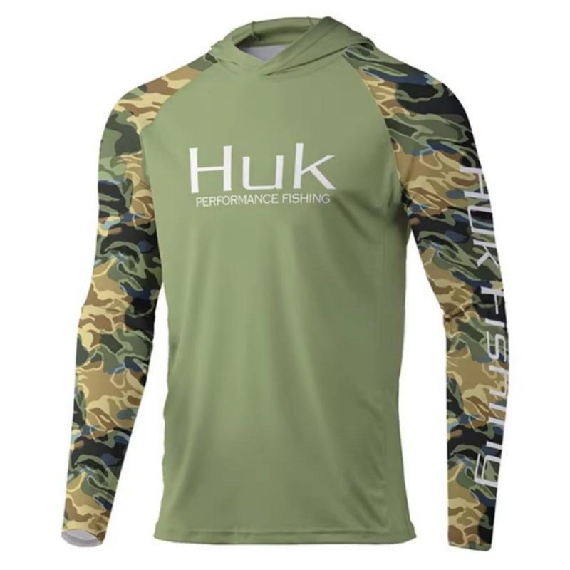 HUK Fishing Shirt Men's Long-sleeved Hooded Suit UPF50 Breathable T-shirt